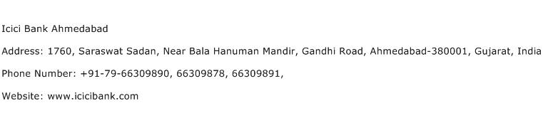 Icici Bank Ahmedabad Address Contact Number
