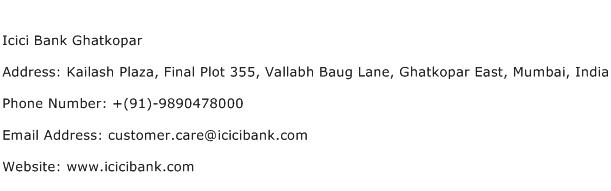 Icici Bank Ghatkopar Address Contact Number