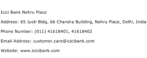 Icici Bank Nehru Place Address Contact Number