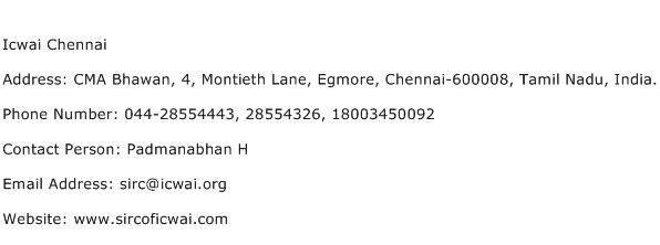 Icwai Chennai Address Contact Number