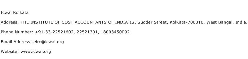 Icwai Kolkata Address Contact Number