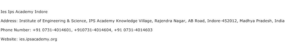 Ies Ips Academy Indore Address Contact Number