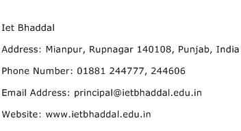 Iet Bhaddal Address Contact Number