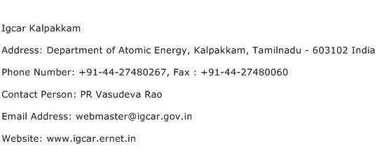 Igcar Kalpakkam Address Contact Number