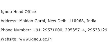 Ignou Head Office Address Contact Number