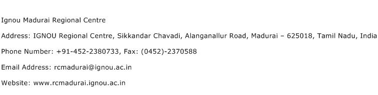 Ignou Madurai Regional Centre Address Contact Number