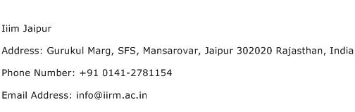 Iiim Jaipur Address Contact Number