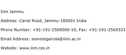 Iiim Jammu Address Contact Number