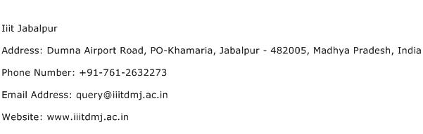Iiit Jabalpur Address Contact Number