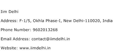 Iim Delhi Address Contact Number
