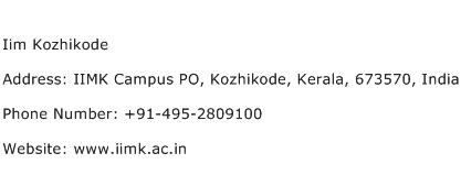 Iim Kozhikode Address Contact Number