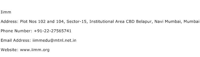 Iimm Address Contact Number