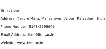 Iirm Jaipur Address Contact Number