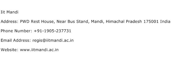 Iit Mandi Address Contact Number