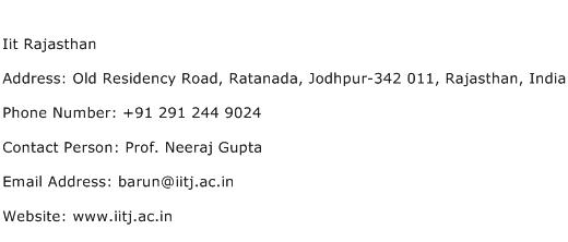 Iit Rajasthan Address Contact Number