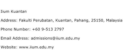 Iium Kuantan Address Contact Number