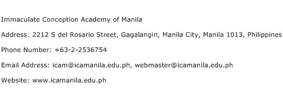 Immaculate Conception Academy of Manila Address Contact Number