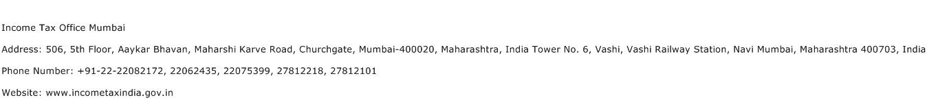 Income Tax Office Mumbai Address Contact Number