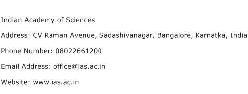 Indian Academy of Sciences Address Contact Number