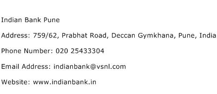 Indian Bank Pune Address Contact Number