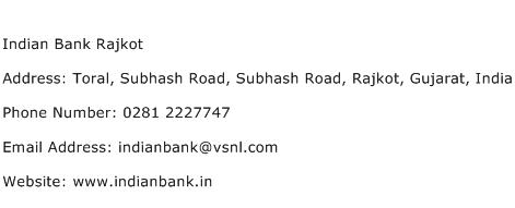 Indian Bank Rajkot Address Contact Number
