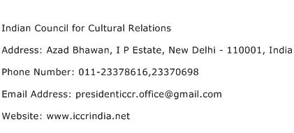Indian Council for Cultural Relations Address Contact Number