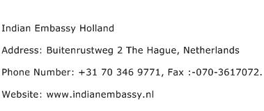 Indian Embassy Holland Address Contact Number
