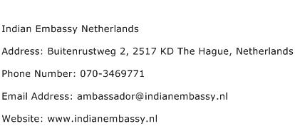 Indian Embassy Netherlands Address Contact Number