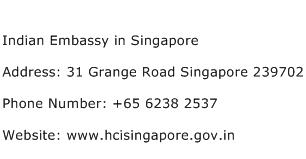 Indian Embassy in Singapore Address Contact Number