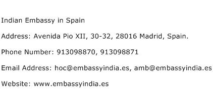 Indian Embassy in Spain Address Contact Number