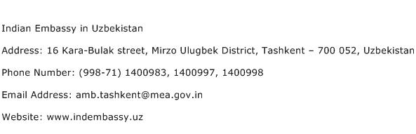 Indian Embassy in Uzbekistan Address Contact Number