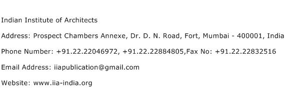 Indian Institute of Architects Address Contact Number