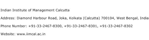 Indian Institute of Management Calcutta Address Contact Number