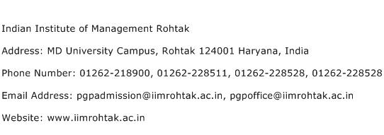 Indian Institute of Management Rohtak Address Contact Number