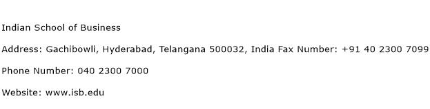 Indian School of Business Address Contact Number