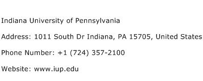 Indiana University of Pennsylvania Address Contact Number
