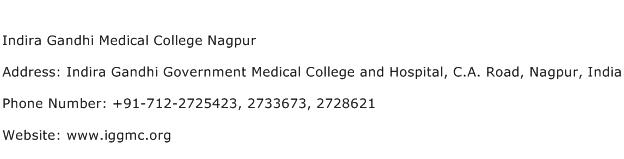 Indira Gandhi Medical College Nagpur Address Contact Number