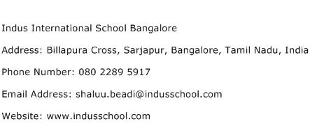 Indus International School Bangalore Address Contact Number