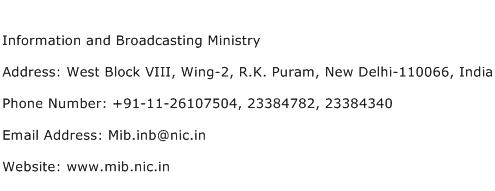 Information and Broadcasting Ministry Address Contact Number