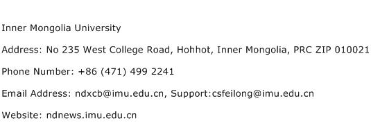 Inner Mongolia University Address Contact Number