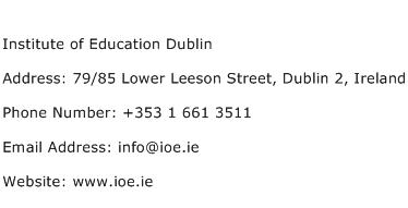 Institute of Education Dublin Address Contact Number