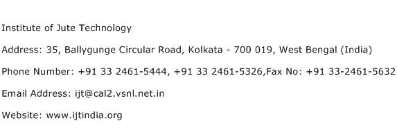 Institute of Jute Technology Address Contact Number
