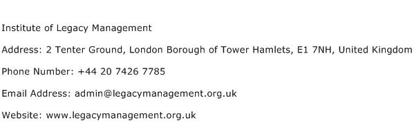Institute of Legacy Management Address Contact Number