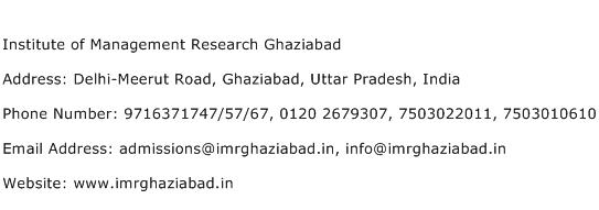 Institute of Management Research Ghaziabad Address Contact Number
