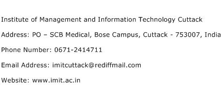 Institute of Management and Information Technology Cuttack Address Contact Number