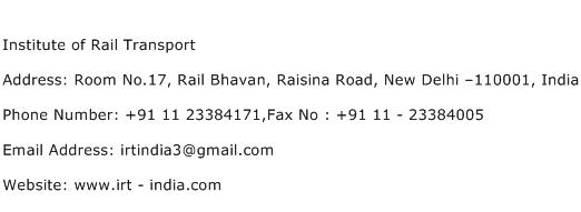 Institute of Rail Transport Address Contact Number