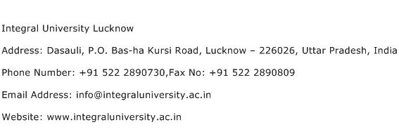 Integral University Lucknow Address Contact Number