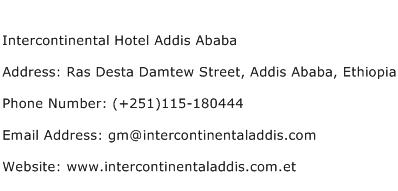 Intercontinental Hotel Addis Ababa Address Contact Number