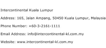 Intercontinental Kuala Lumpur Address Contact Number