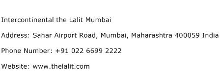 Intercontinental the Lalit Mumbai Address Contact Number